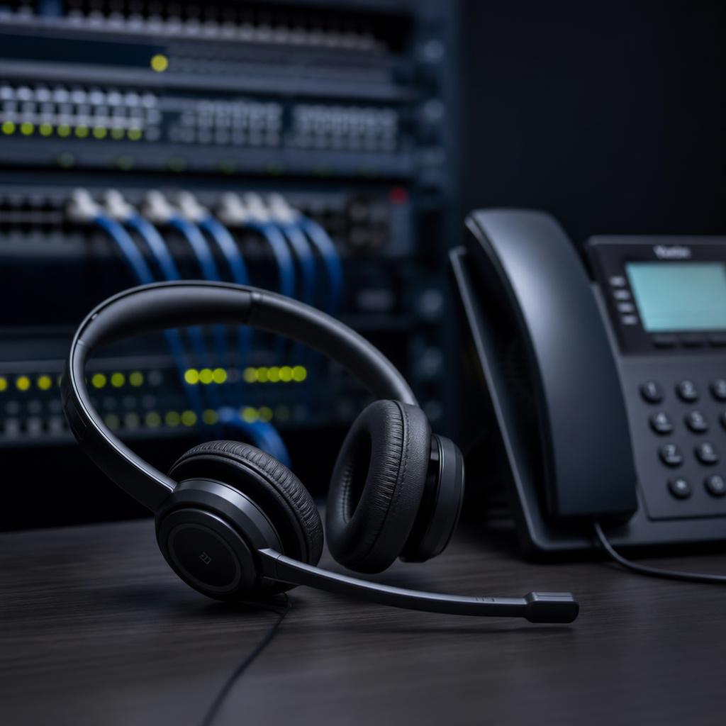 Landline telephone on a desk